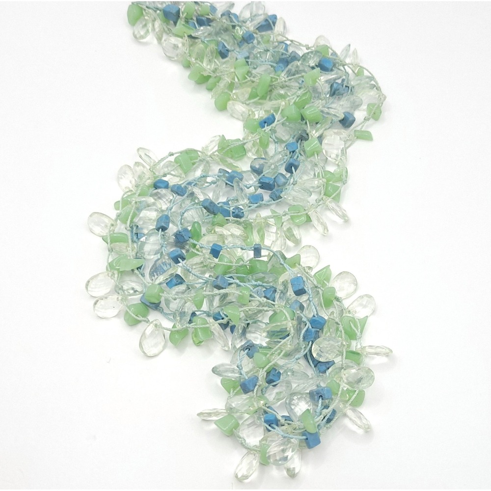 Vintage Blue Green Bead Necklace Multi-strand Y2K Pop Art Beach Vibe